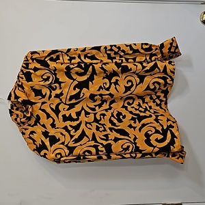 VINTAGE 80s Anne Klein for New Aspect yellow black paisley collar blouse Size 10